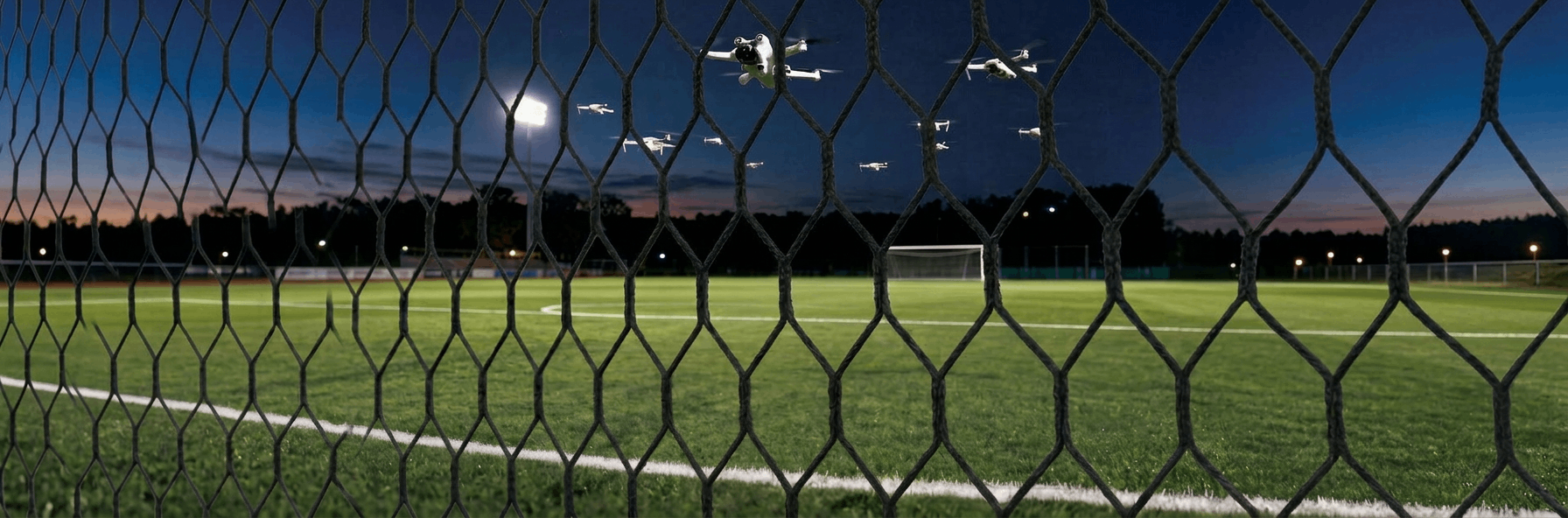 High-strength knotless drone safety netting installed for stadium airspace security and UAV interception.