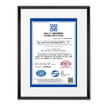 ISO 9001 quality management system certificate