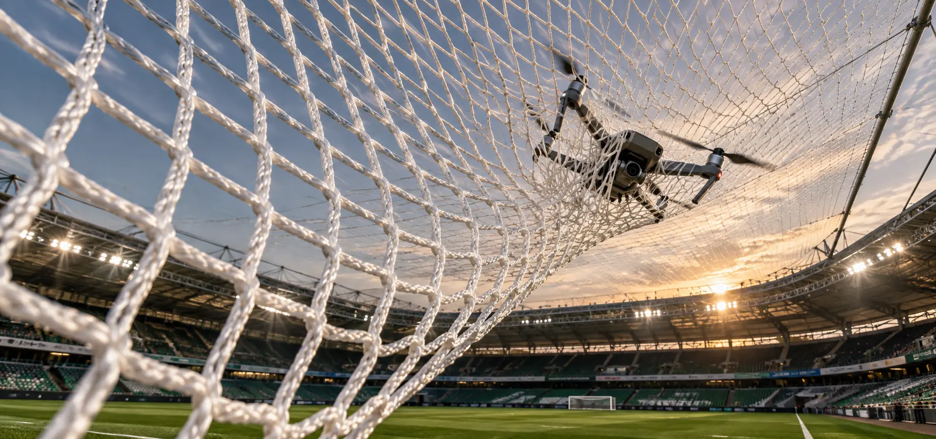 High-strength knotless anti-drone netting installed for stadium airspace protection